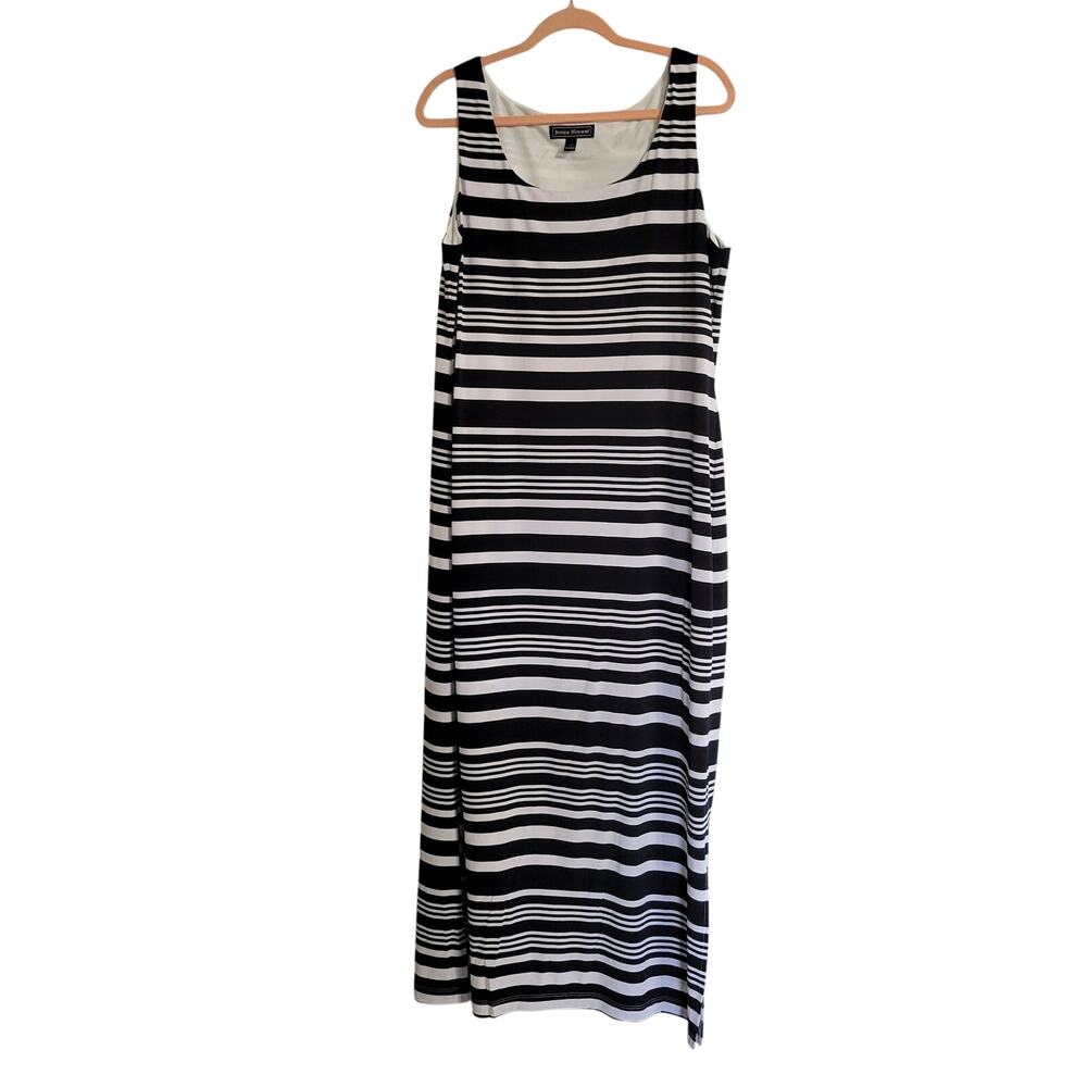 Jessica Howard Black and Striped Sleeveless Maxi Dress Women's XL